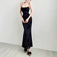 Elegant Eco-Friendly Mermaid Maxi Dress with Digital Printing Color Block Subtle Print Ruffle Detail Slim Fit Natural Waist - thumbnail 4