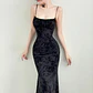Elegant Eco-Friendly Mermaid Maxi Dress with Digital Printing Color Block Subtle Print Ruffle Detail Slim Fit Natural Waist - thumbnail 5