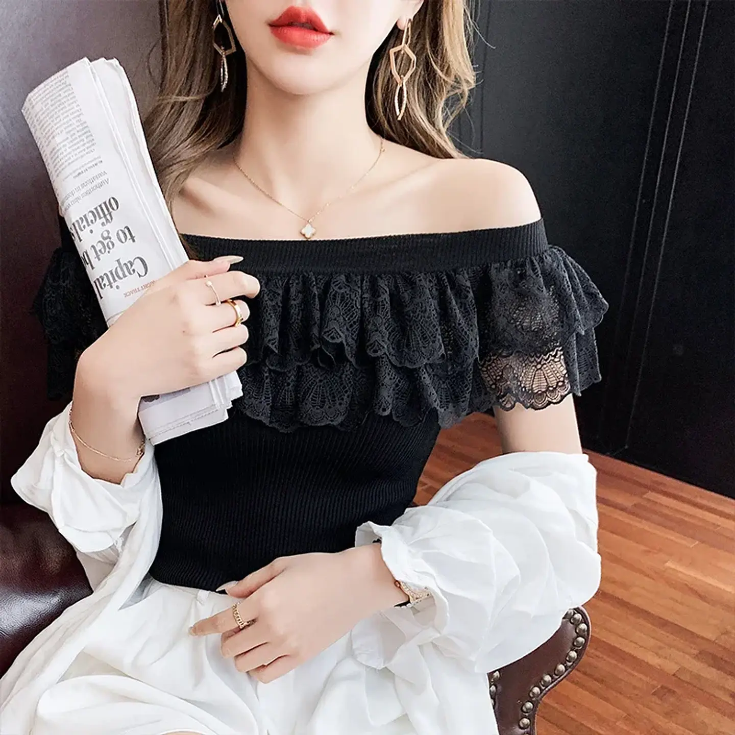 Sexy Ladies Tops Summer Blouse for Women 2024 Blusas Mujer De Moda Patchwork Lace Ruffles Blouses Tunic Sweet Knitted Shirts 4
