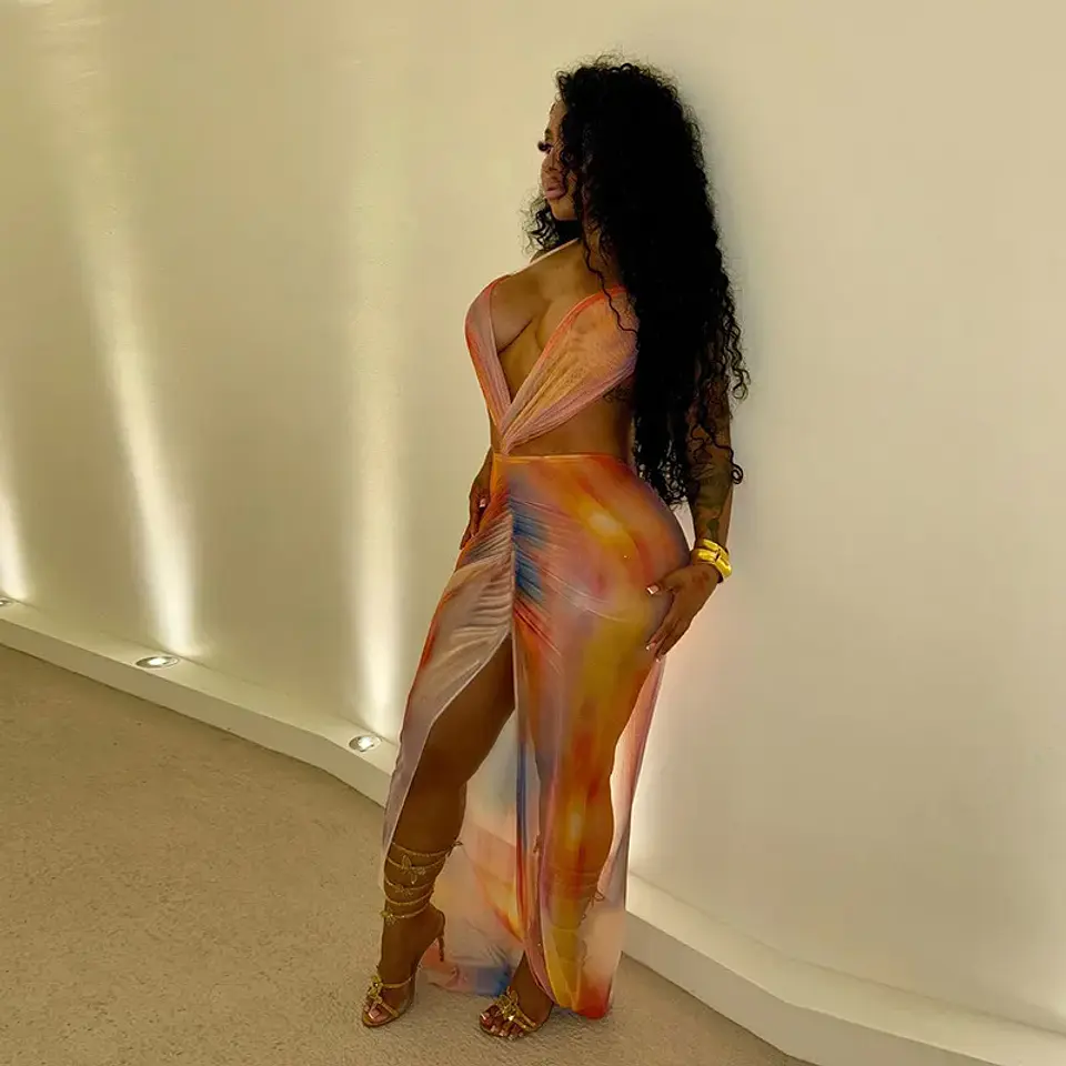 Simple Fashion Design Sexy Deep V Neck Elegant Backless Casual Bodycon Maxi Dress Women 4