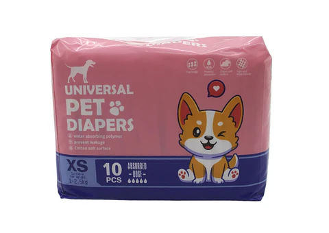 pack de 10 pañales desechables para mascotas de la marca Universal Pet Diapers en talla xs