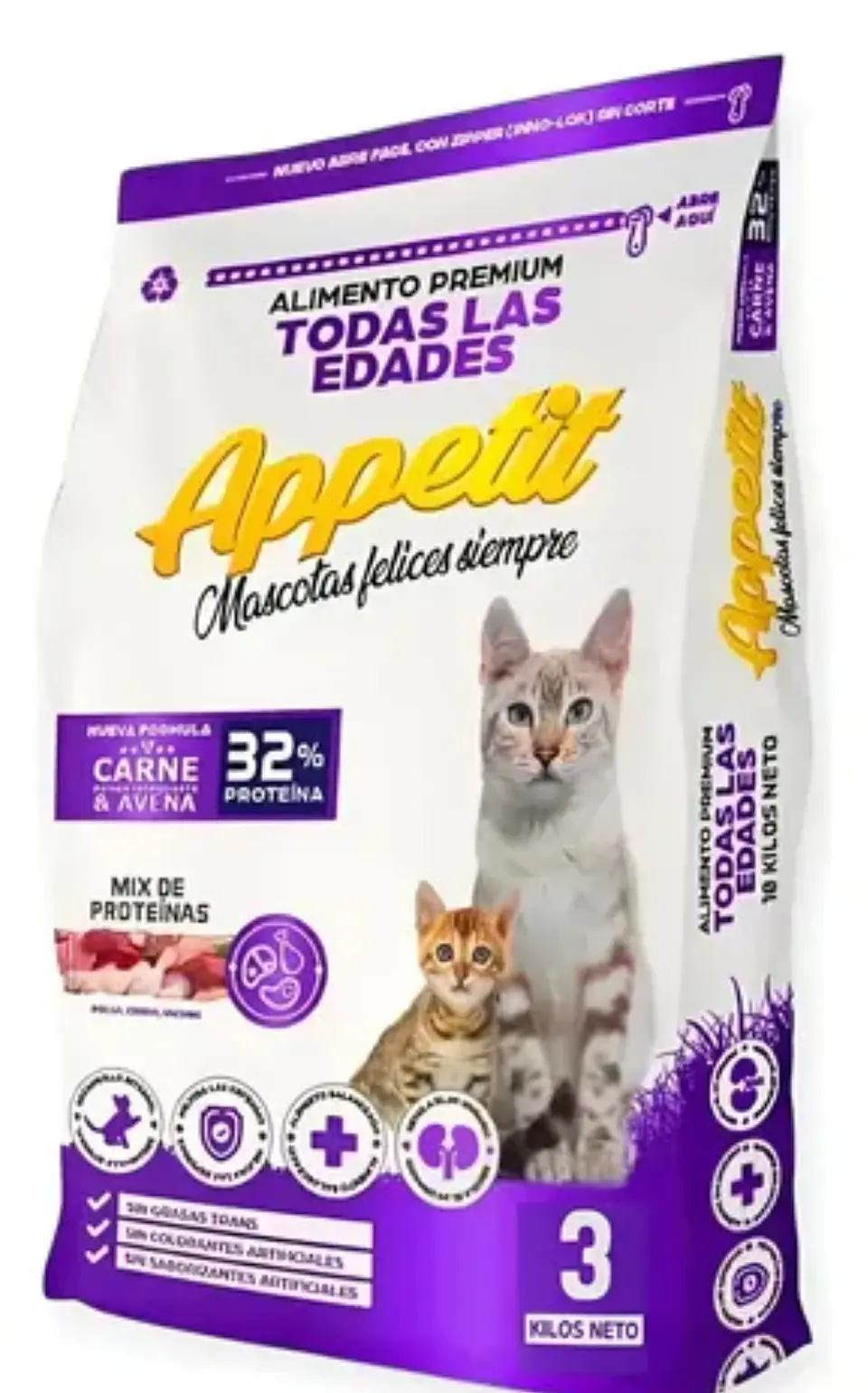 Appetit Gatos Todas las Edades con fórmula de carne y avena 3kg 1