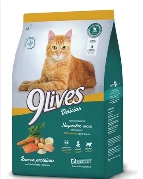 9Lives Delicias Hogareños Indoor y Esterilizados en su presentación de 8 kg.