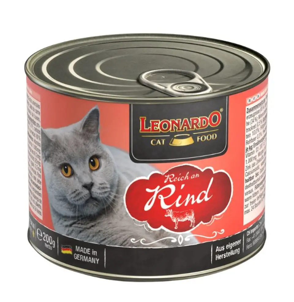  lata de alimento húmedo para gatos Leonardo Quality Selection sabor ternera de 200 g 1
