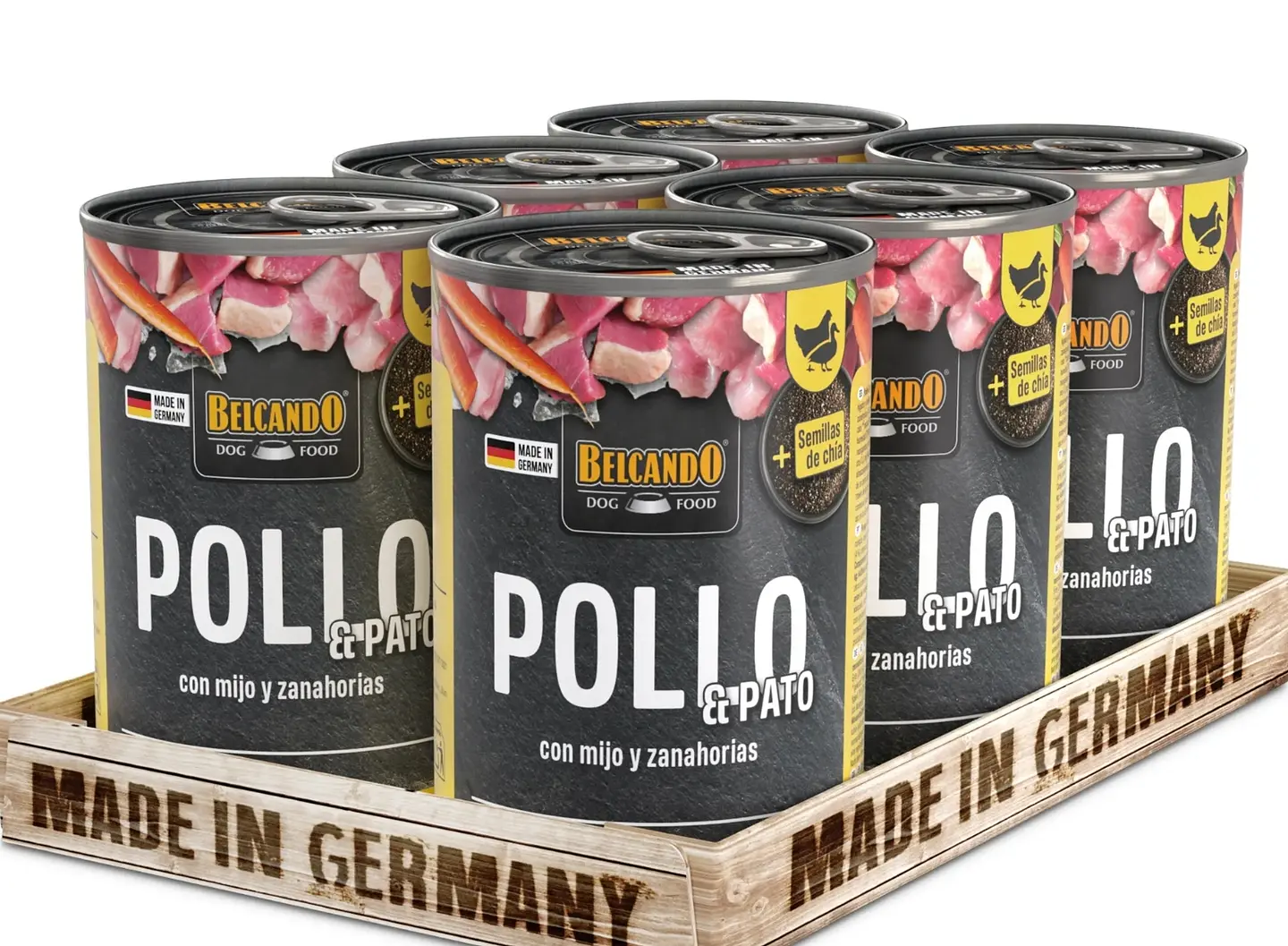 comida húmeda para perros de la marca alemana Belcando, sabor pollo y pato con mijo y zanahorias 1