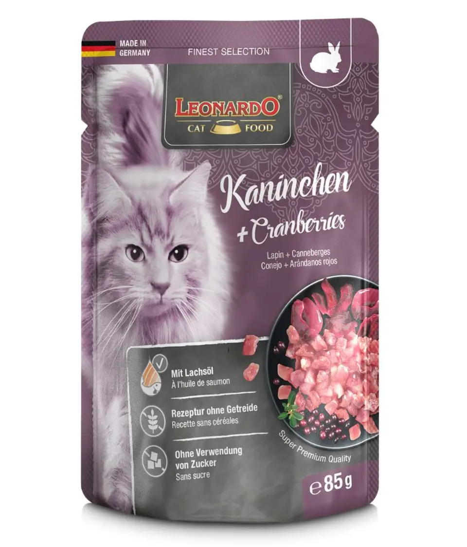 Leonardo Finest Selection Kaninchen + Cranberries (Conejo y Arándanos) en formato pouch de 85 g. 1