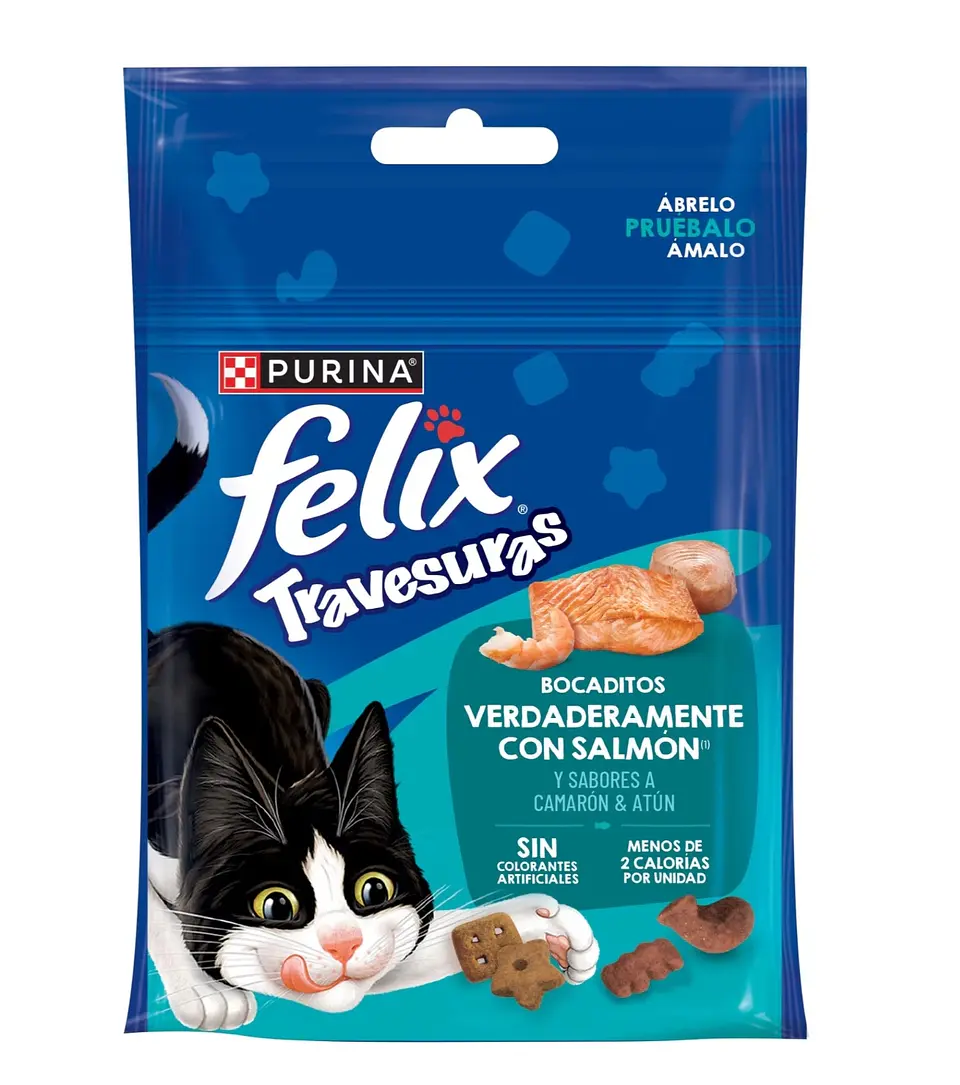 Purina Felix Travesuras sabor salmón, camarón y atún en presentación de 40 gramos 1