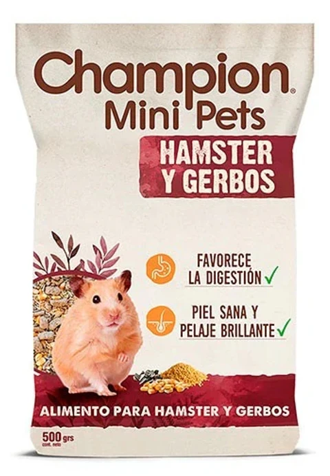 Champion Mini Pets Hámster y Gerbos en presentación de 500 gramos.