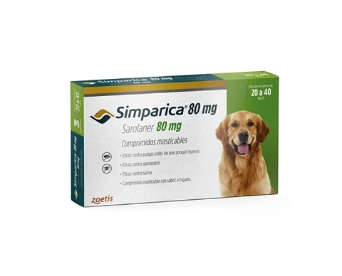 Simparica 80 mg comprimido masticable antiparasitario de 20 a 40 kg.