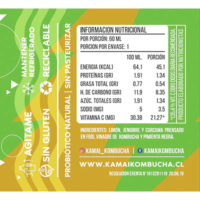 6 unidades Kamai shot probiótico mix jengibre/curcuma