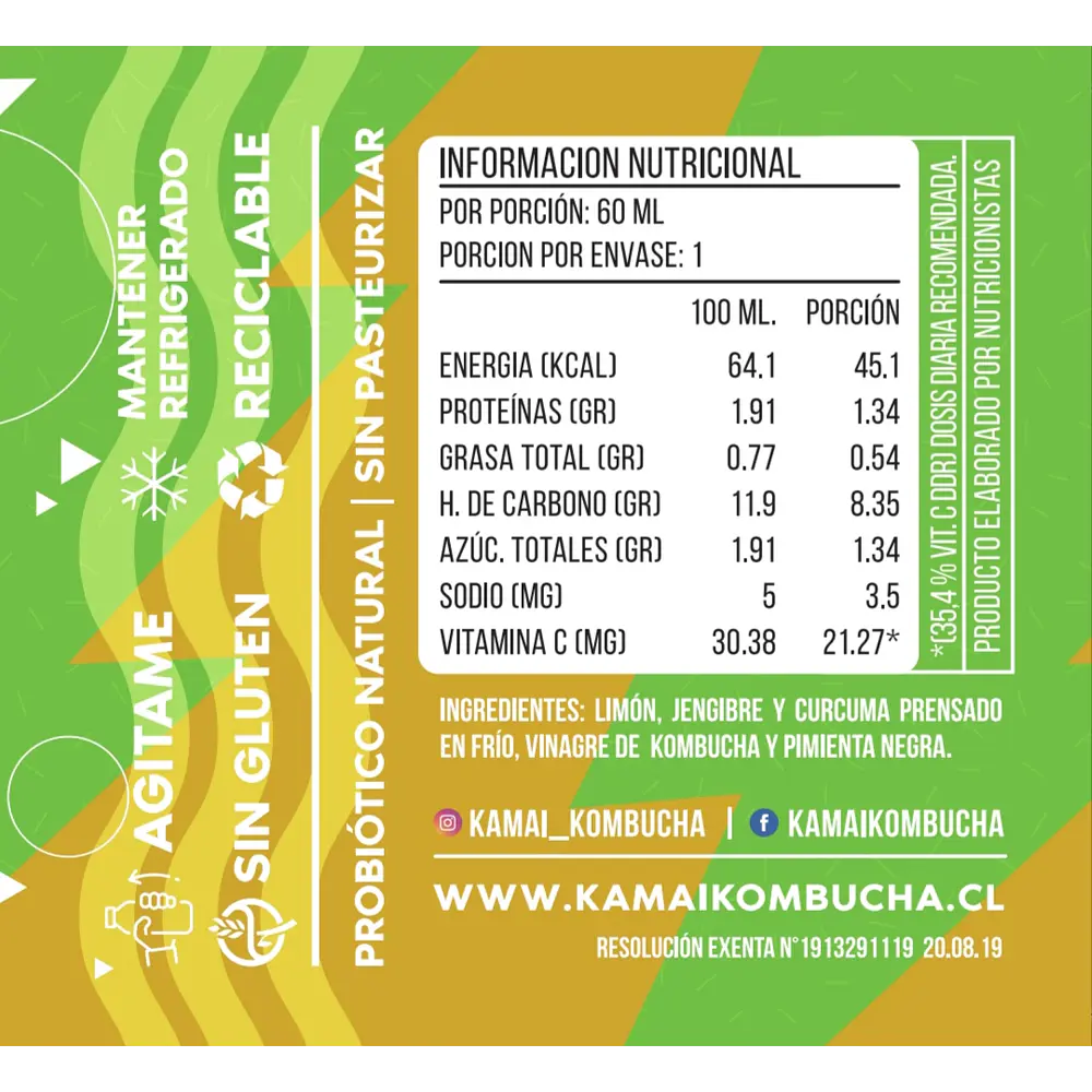 4 unidades Kamai shot probiótico mix jengibre/curcuma