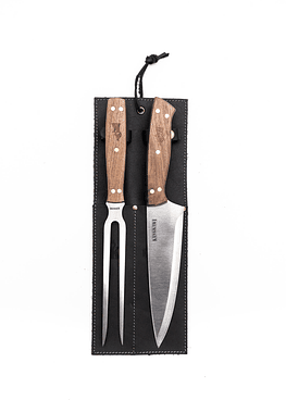 SET TENEDOR + CUCHILLO PARRILLERO F/CUERO NEGRO