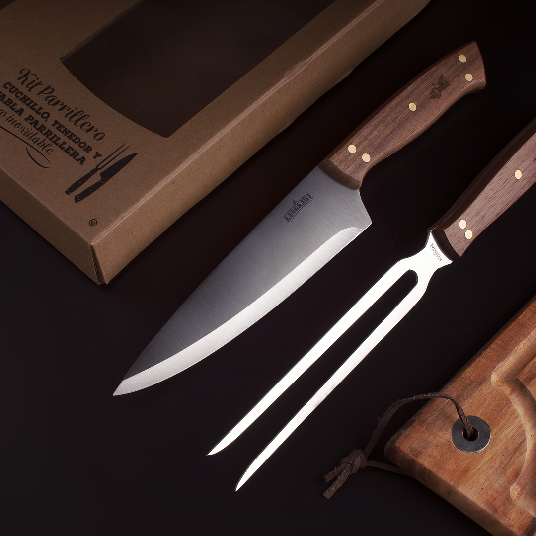 Set Parrillero Tabla + Cuchillo + Tenedor 4