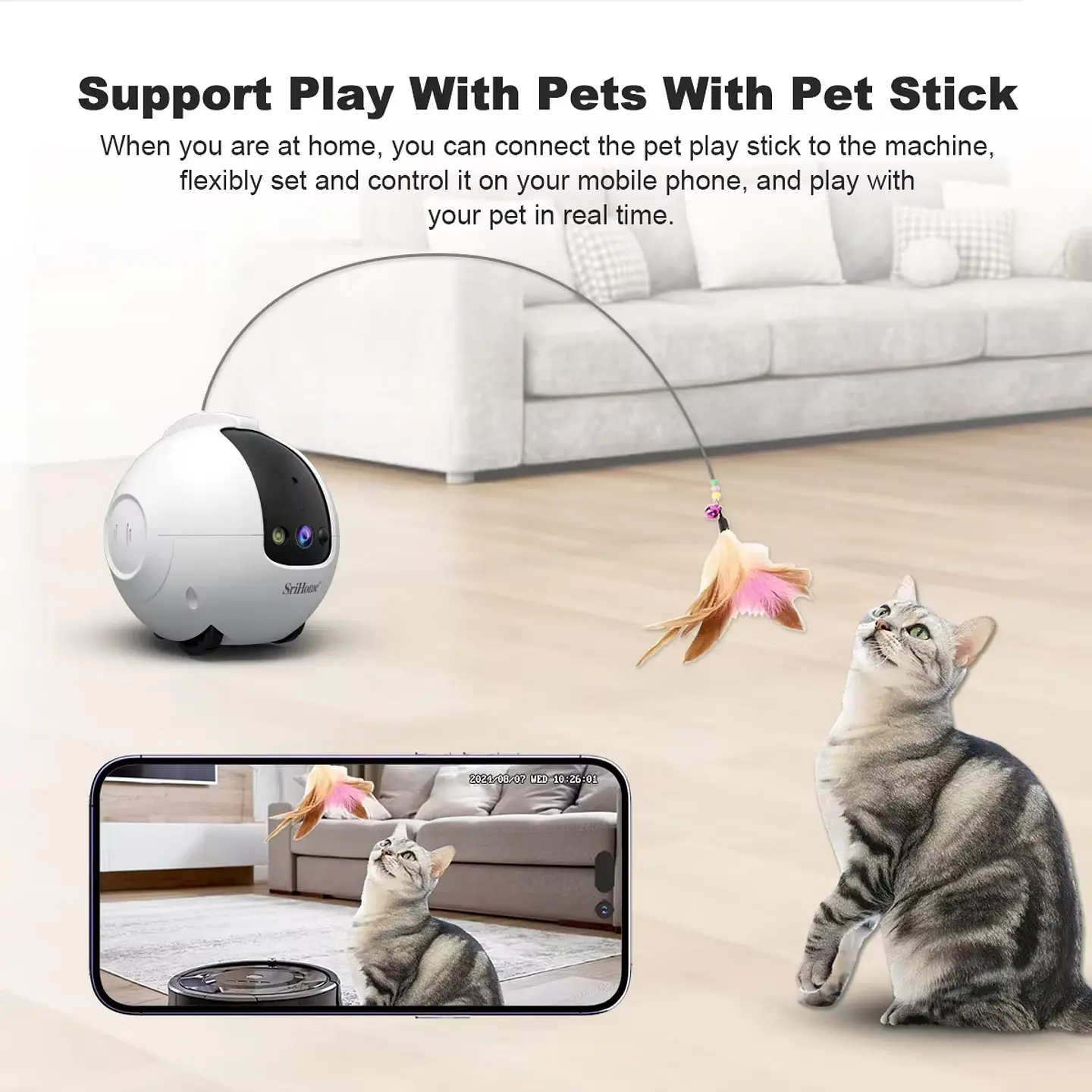 Robot Cámara 4MP 2K HD para monitoreo y juguete interactivo móvil para gatos 1