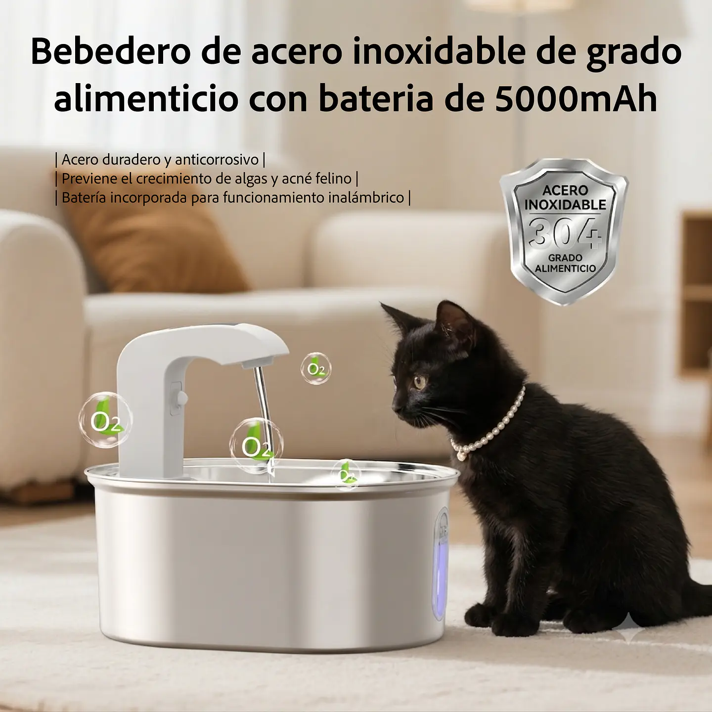 Bebedero Inalámbrico / Fuente de Agua inalámbrica para Gatos de acero inoxidable 3.2L  3