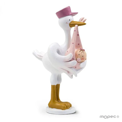 Figura para Bolo Cegonha com bebe Rosa