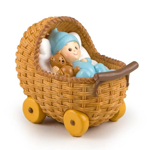 Figura para Bolo Bebe Azul em Carrinho