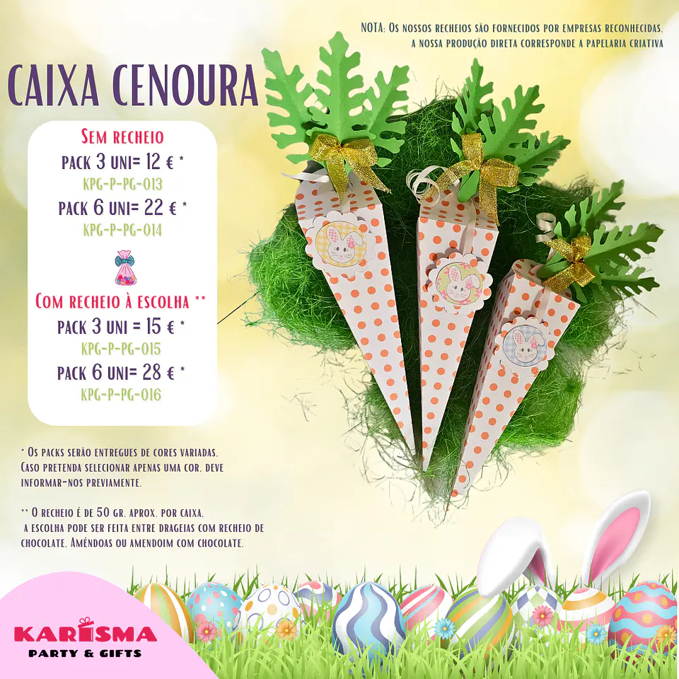 Caixa Cenoura Páscoa. Pack 3 sem recheio 1