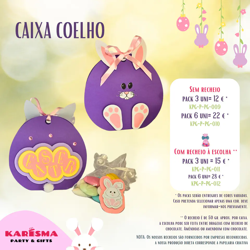 Caixa Coelho Páscoa. Pack 6 sem recheio 1