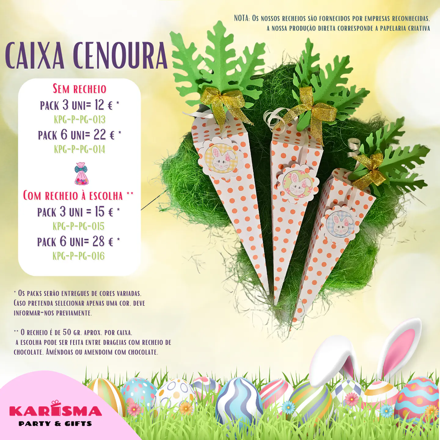 Caixa Cenoura Páscoa. Pack 3 com recheio 1