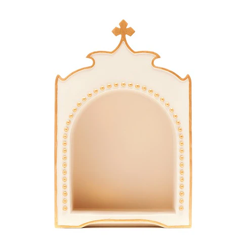Oratório pérola e dourado, com cruz