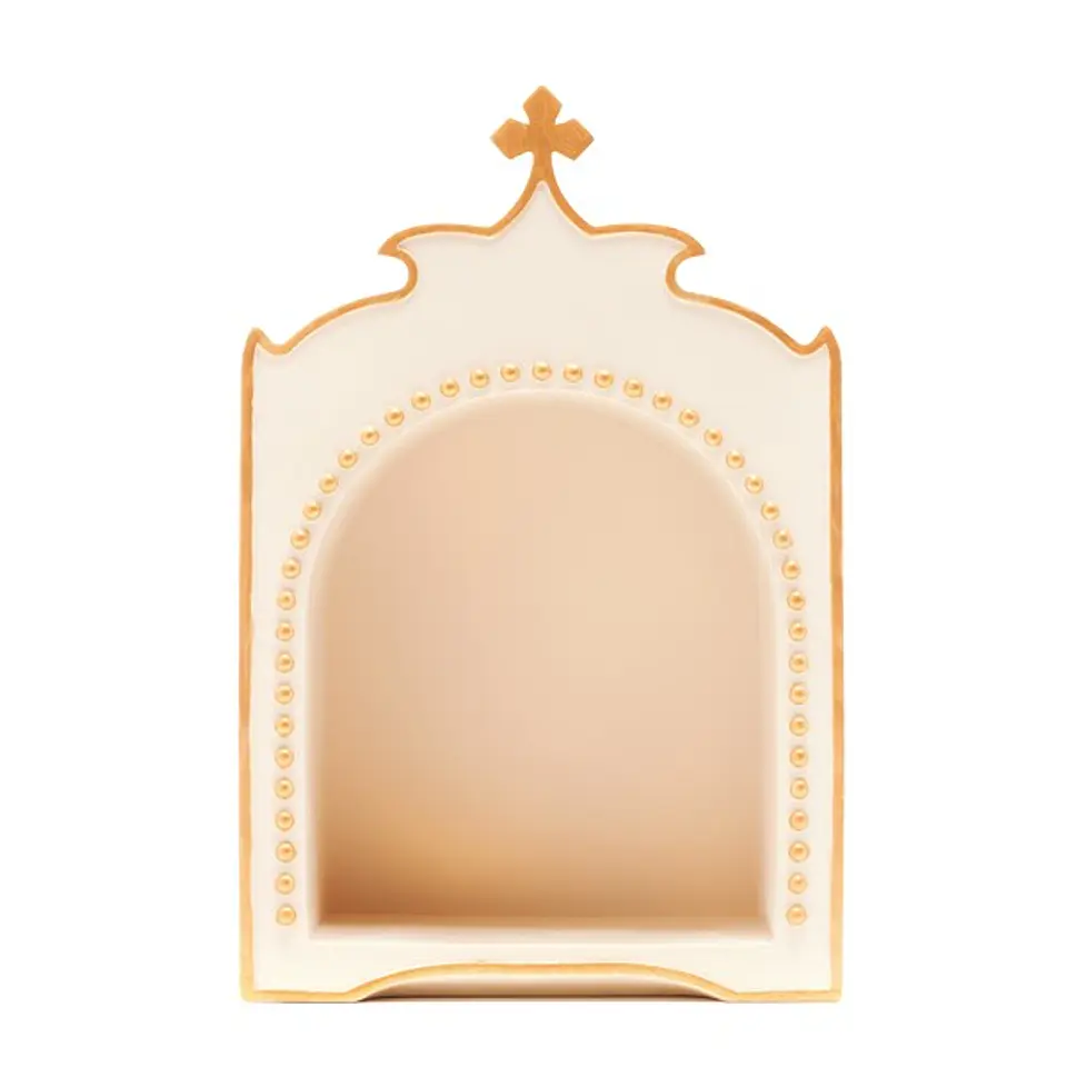 Oratório pérola e dourado, com cruz 1