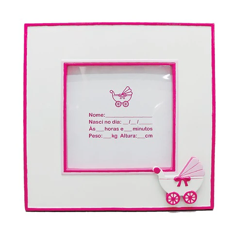 Moldura rosa, c/carrinho bebé
