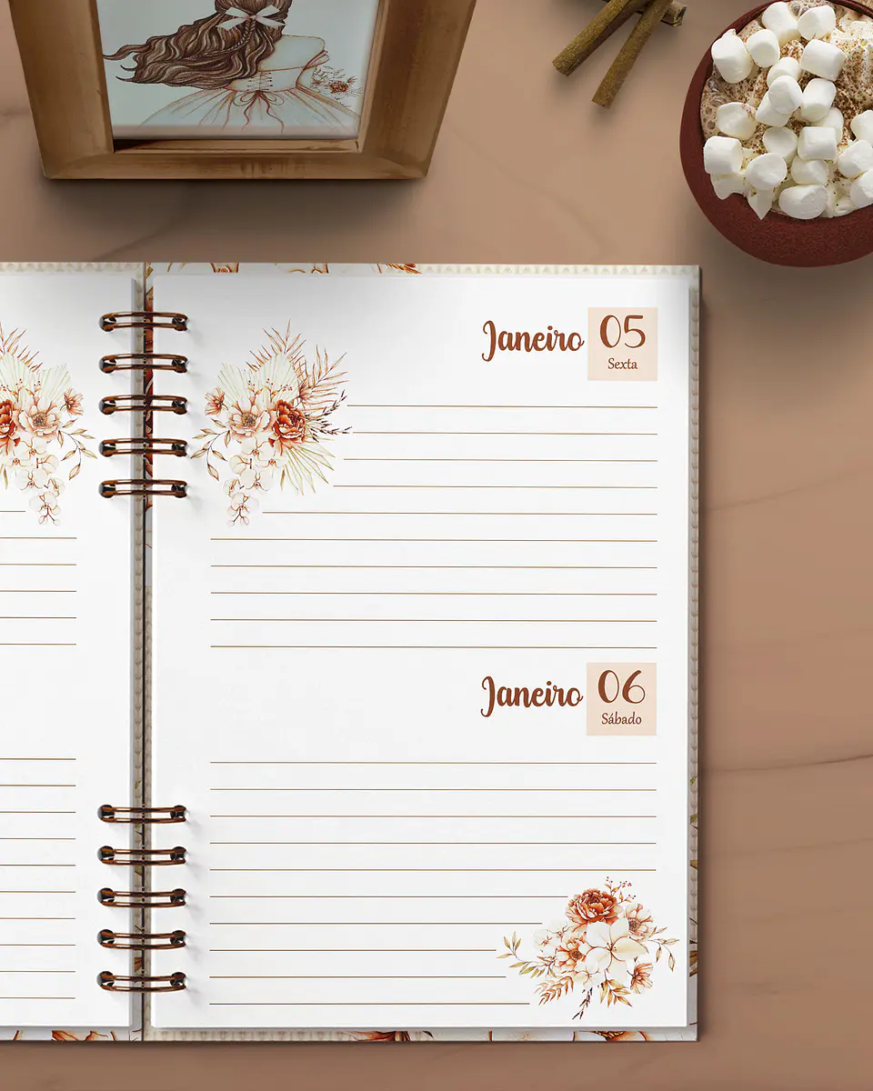 ARQUIVO ENCADERNAÇÃO AGENDA FLORAL BOHO 2024 2DPP - BICHO DE PAPEL 2