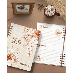ARQUIVO ENCADERNAÇÃO AGENDA FLORAL BOHO 2024 2DPP - BICHO DE PAPEL