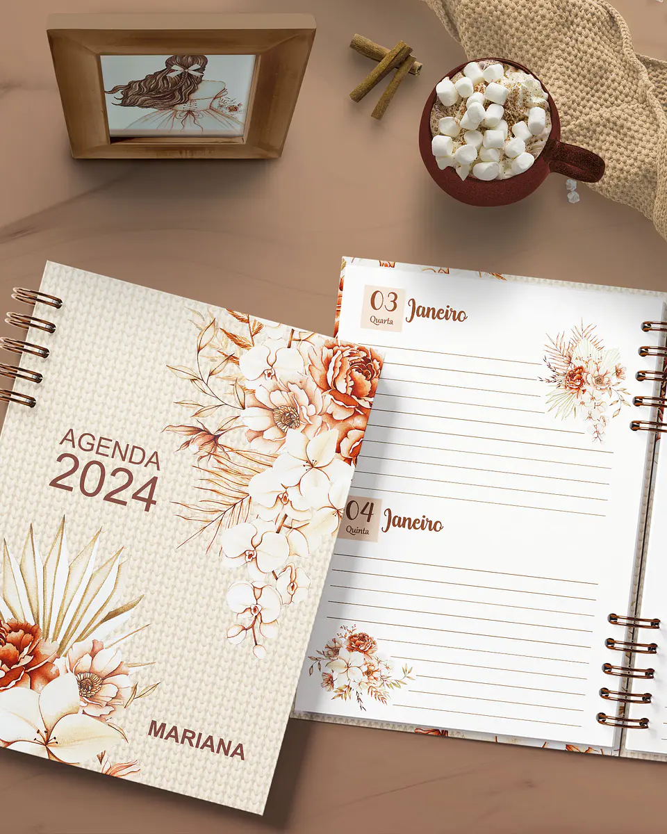 ARQUIVO ENCADERNAÇÃO AGENDA FLORAL BOHO 2024 2DPP - BICHO DE PAPEL 1