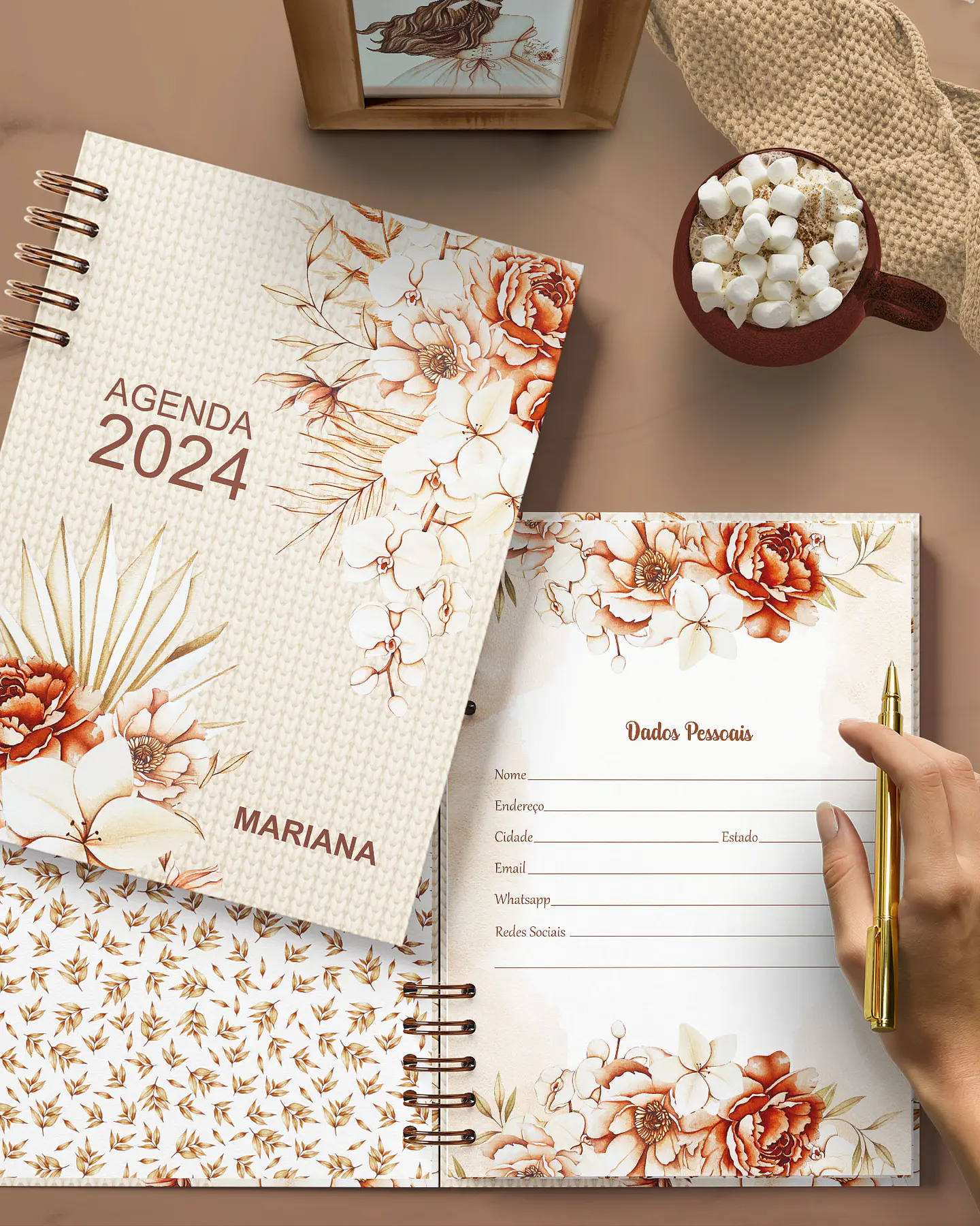 ARQUIVO ENCADERNAÇÃO AGENDA FLORAL BOHO 2024 2DPP - BICHO DE PAPEL 3
