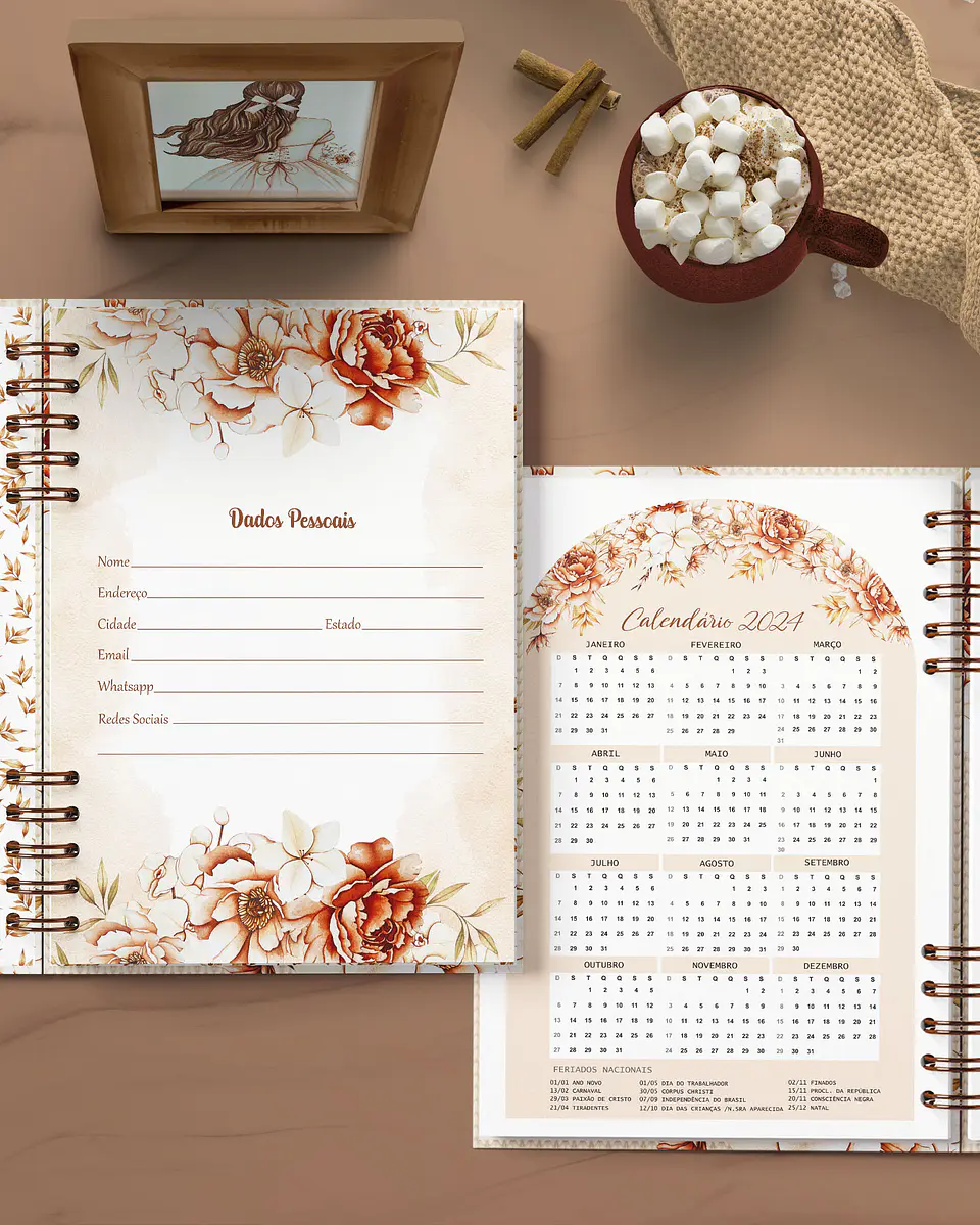ARQUIVO ENCADERNAÇÃO AGENDA FLORAL BOHO 2024 2DPP - BICHO DE PAPEL 5
