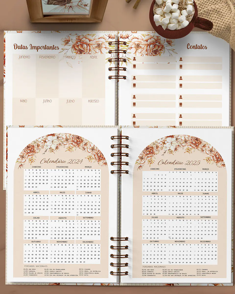 ARQUIVO ENCADERNAÇÃO AGENDA FLORAL BOHO 2024 2DPP - BICHO DE PAPEL 6