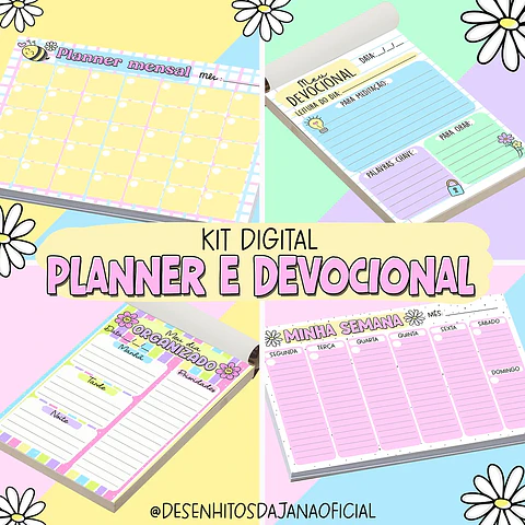 KIT DIGITAL ENCADERNAÇÃO PLANNER E DEVOCIONAL - DESENHITOS DA JANA