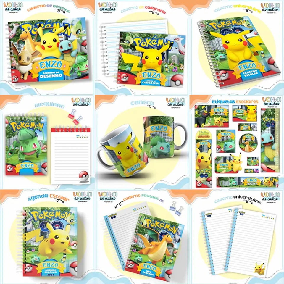 ARQUIVO ENCADERNAÇÃO KIT ESCOLAR POKEMON GO - LINA CRIATIVA 1