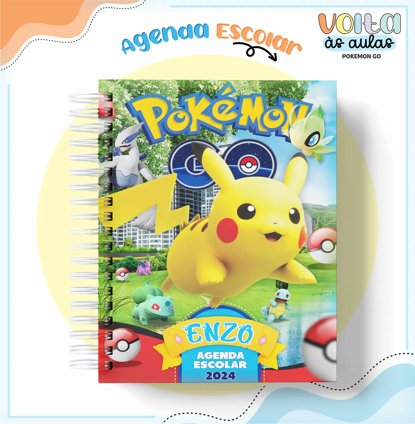 ARQUIVO ENCADERNAÇÃO KIT ESCOLAR POKEMON GO - LINA CRIATIVA 2