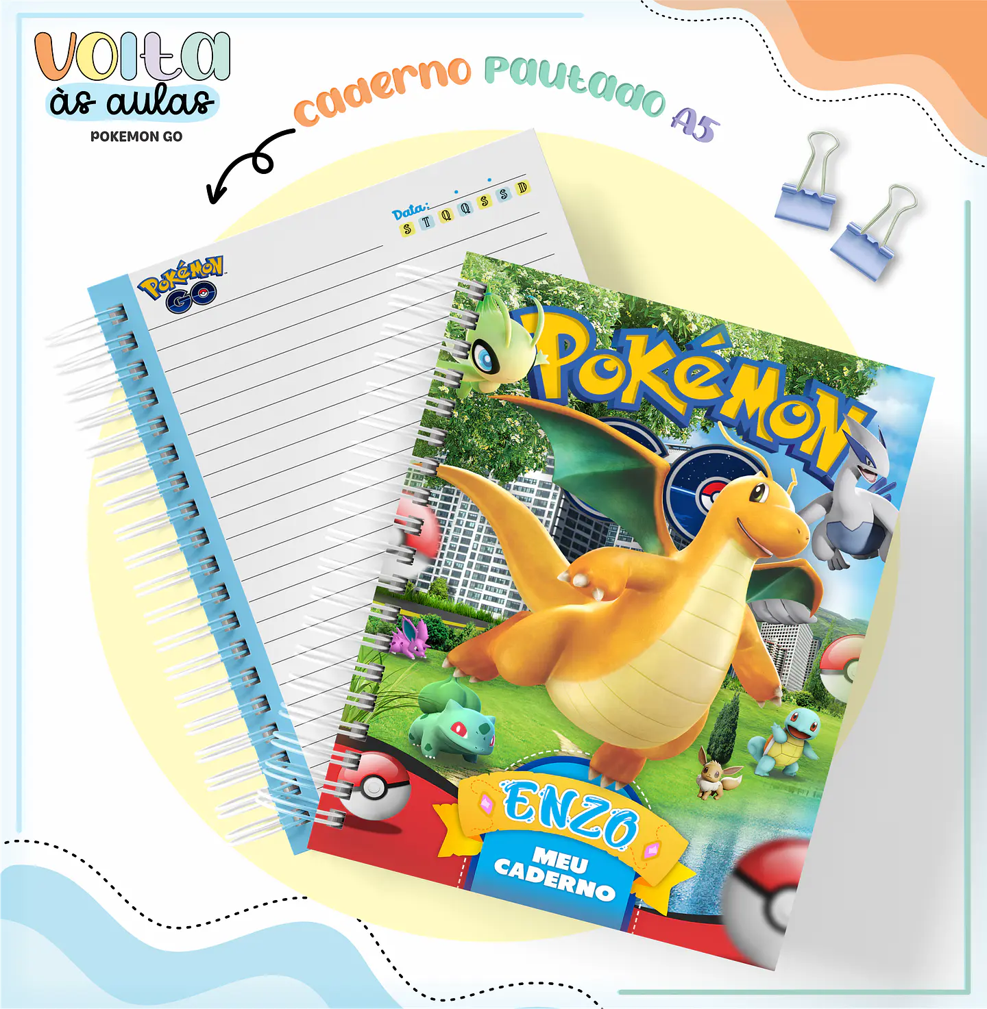 ARQUIVO ENCADERNAÇÃO KIT ESCOLAR POKEMON GO - LINA CRIATIVA 3
