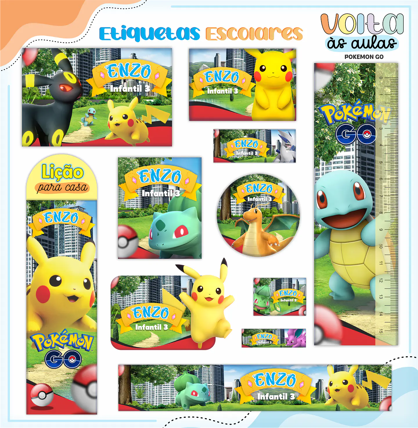 ARQUIVO ENCADERNAÇÃO KIT ESCOLAR POKEMON GO - LINA CRIATIVA 13