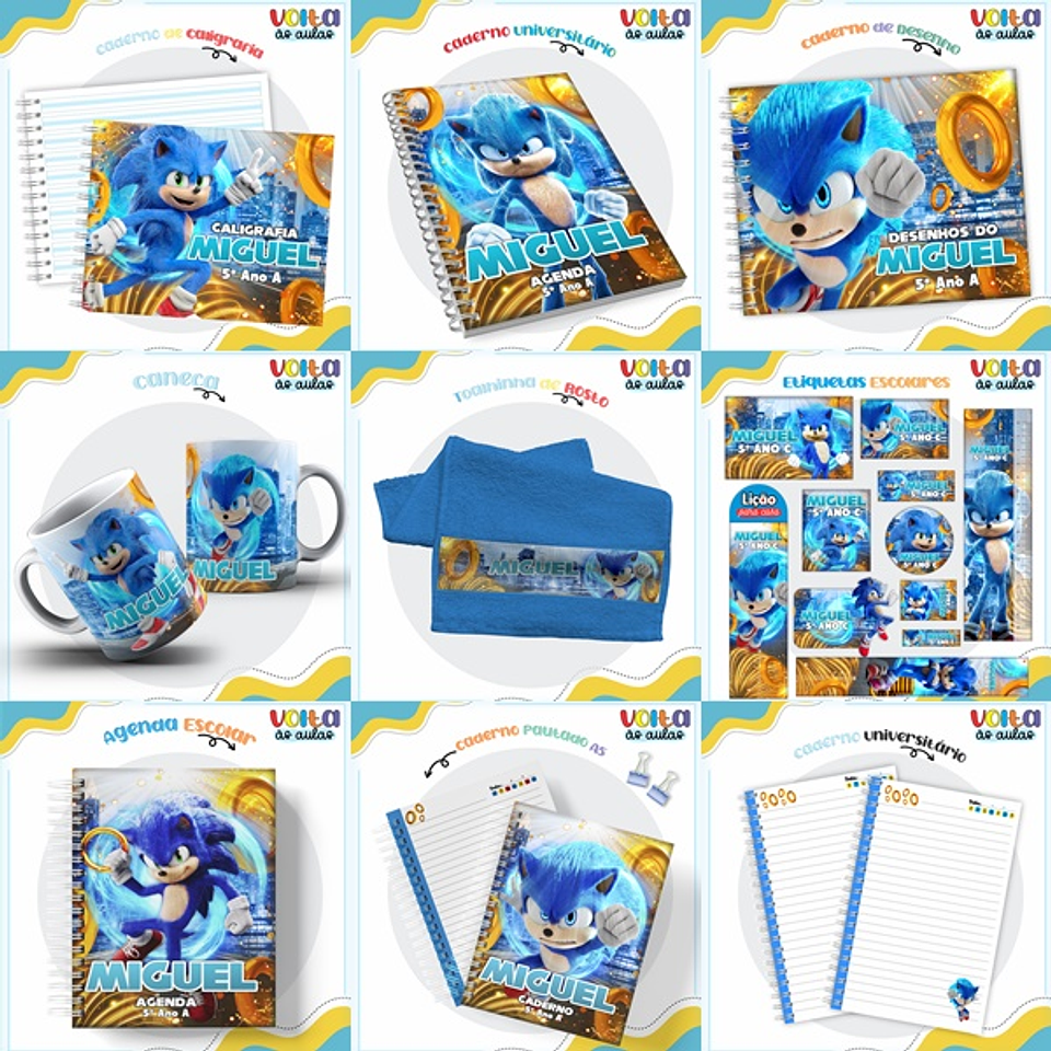 ARQUIVO ENCADERNAÇÃO KIT ESCOLAR SONIC - LINA CRIATIVA 1