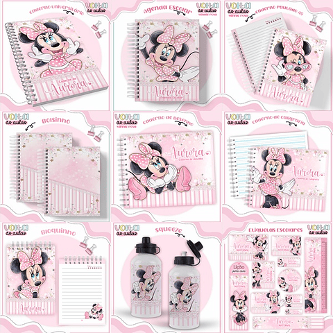 ARQUIVO ENCADERNAÇÃO KIT ESCOLAR MINNIE ROSA - LINA CRIATIVA