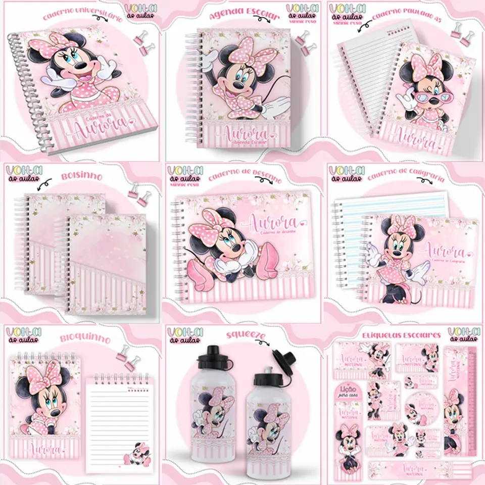 ARQUIVO ENCADERNAÇÃO KIT ESCOLAR MINNIE ROSA - LINA CRIATIVA 1