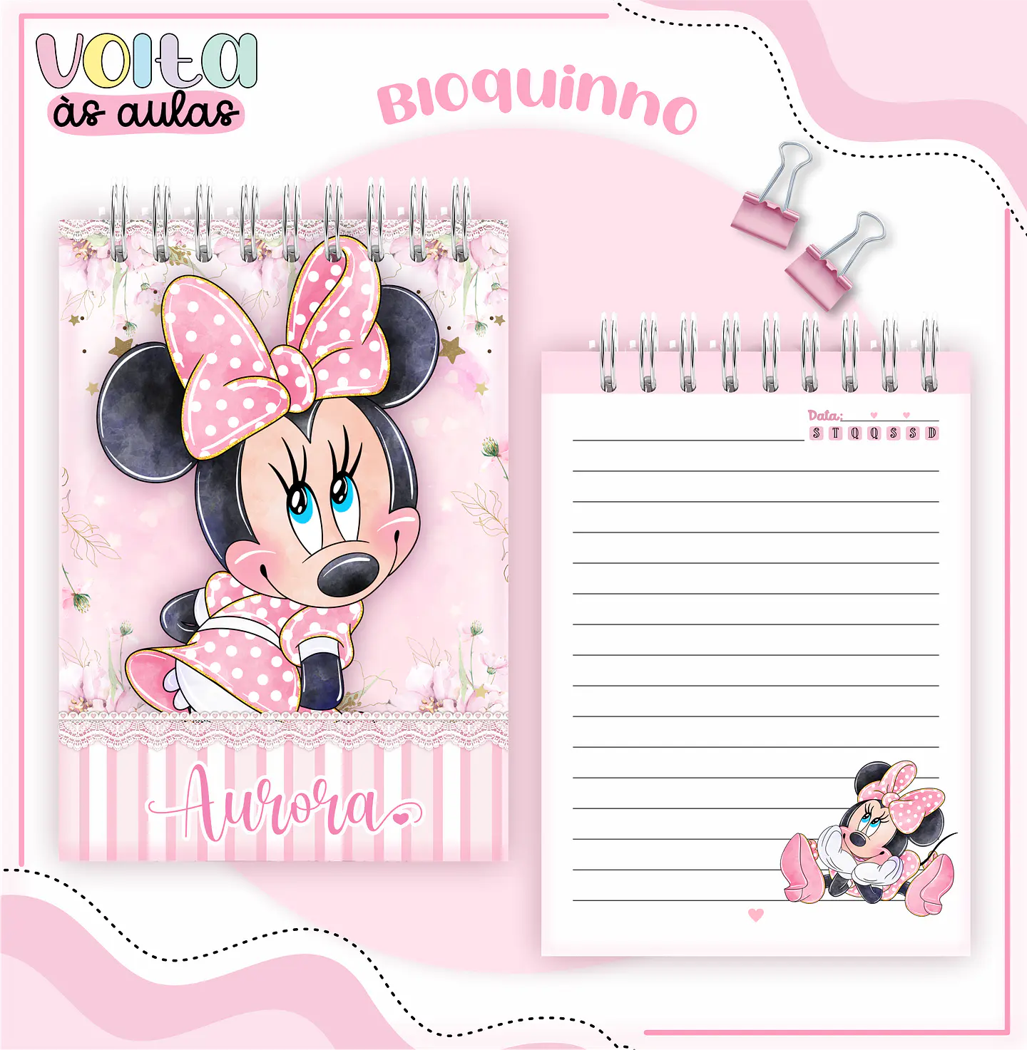 ARQUIVO ENCADERNAÇÃO KIT ESCOLAR MINNIE ROSA - LINA CRIATIVA 10