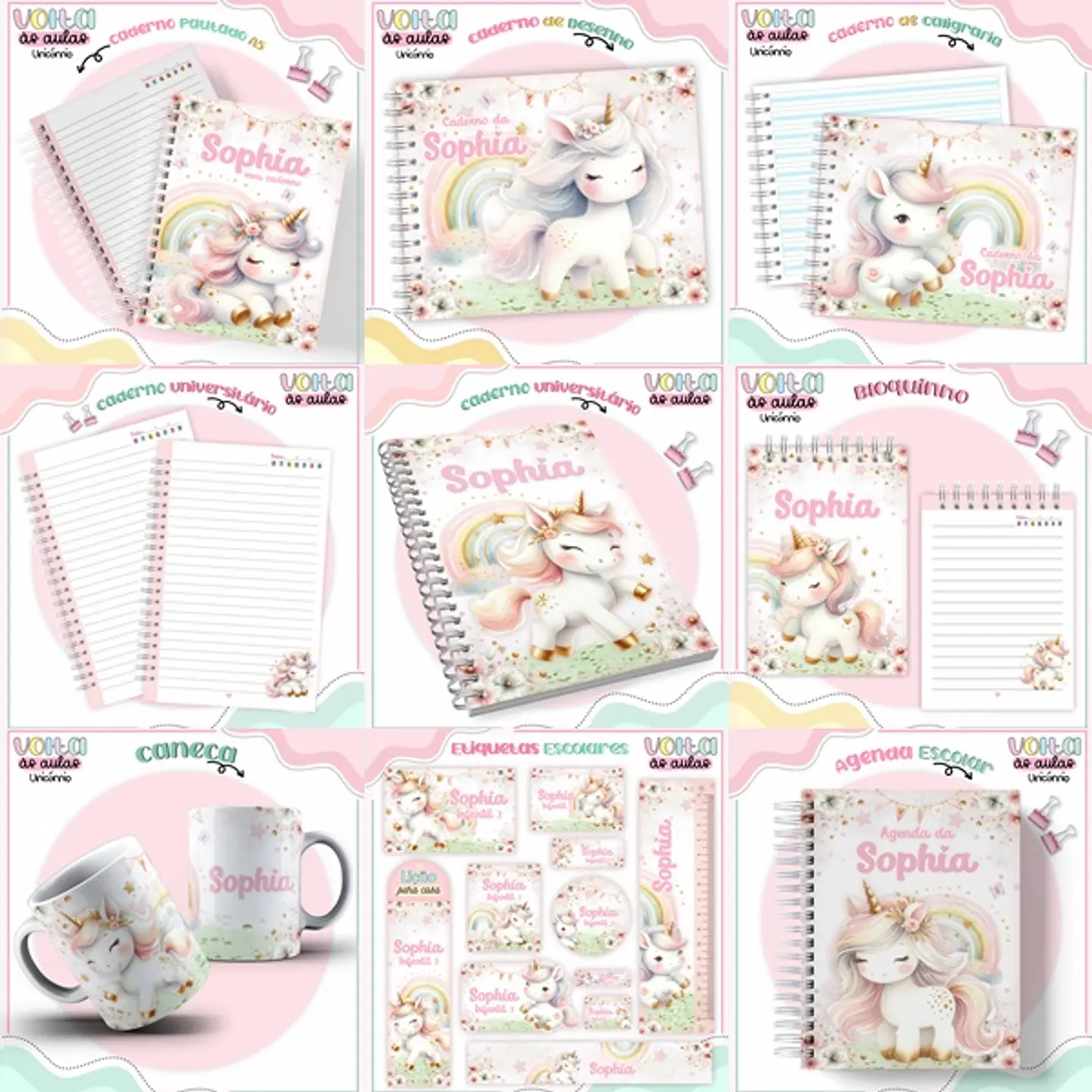ARQUIVO ENCADERNAÇÃO KIT ESCOLAR UNICÓRNIOS - LINA CRIATIVA 1