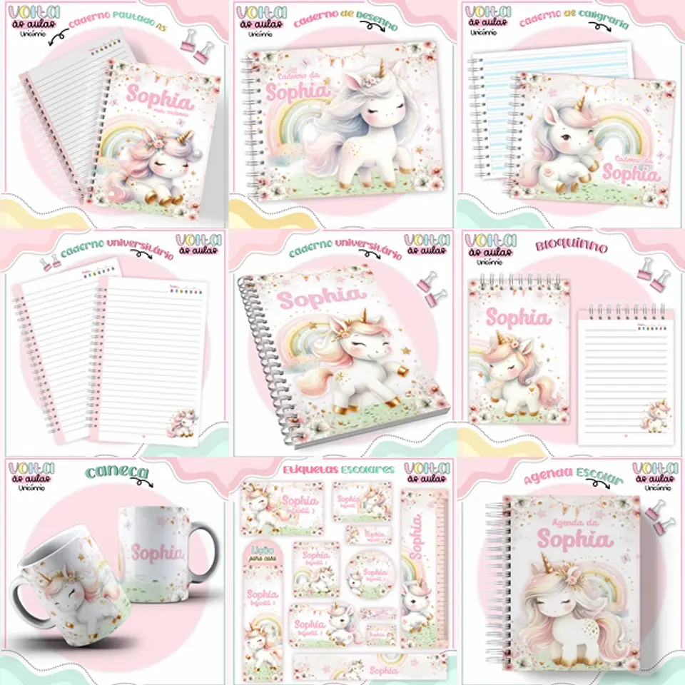 ARQUIVO ENCADERNAÇÃO KIT ESCOLAR UNICÓRNIOS - LINA CRIATIVA 1