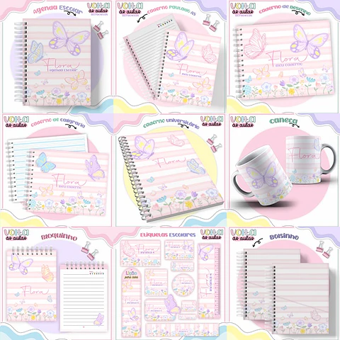 ARQUIVO ENCADERNAÇÃO KIT ESCOLAR BORBOLETAS - LINA CRIATIVA