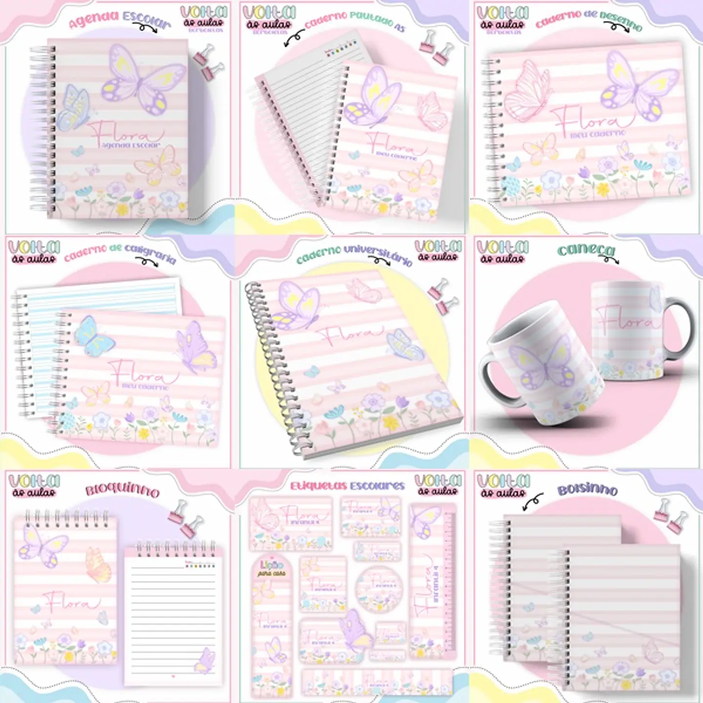 ARQUIVO ENCADERNAÇÃO KIT ESCOLAR BORBOLETAS - LINA CRIATIVA 1