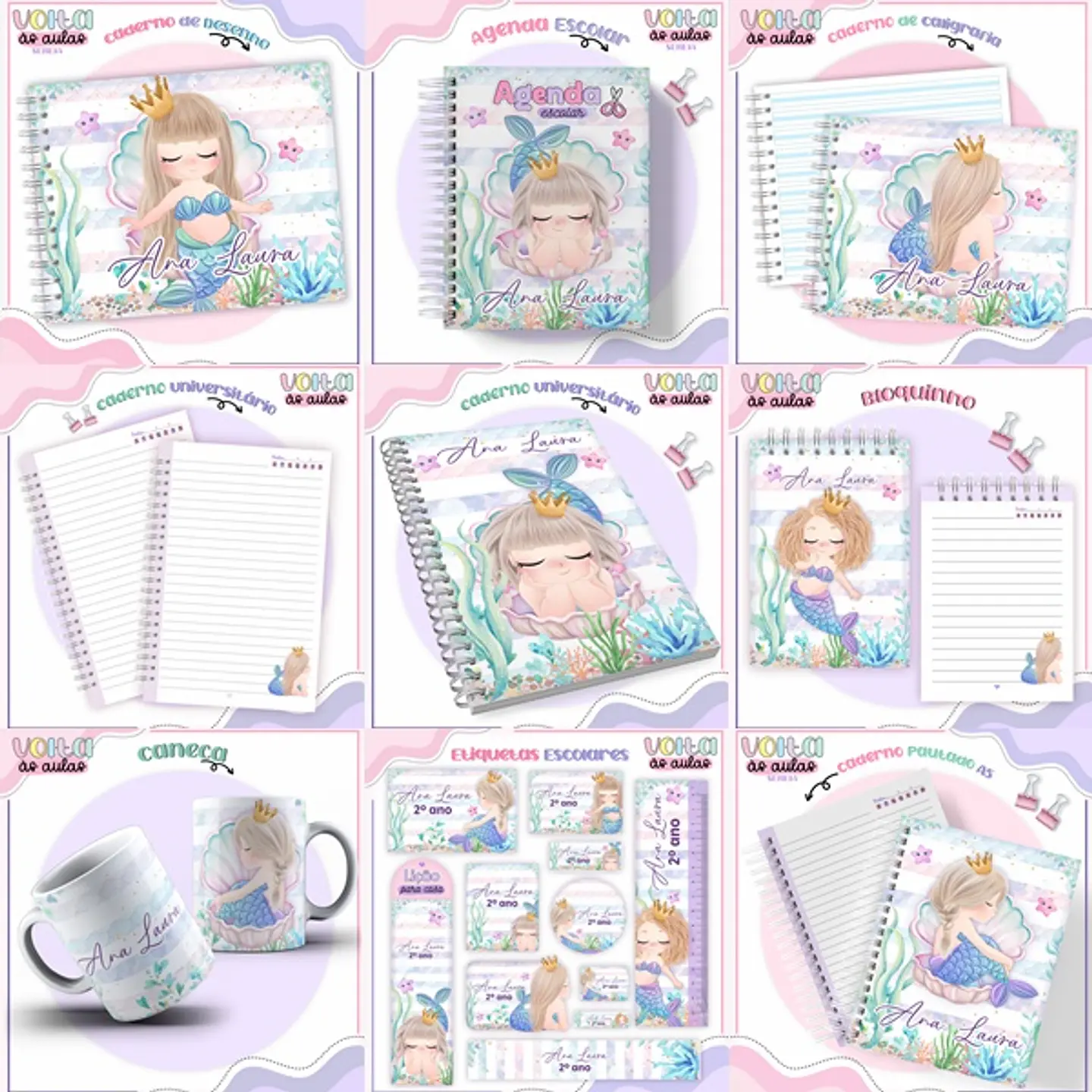 ARQUIVO ENCADERNAÇÃO KIT ESCOLAR SEREIA - LINA CRIATIVA 1