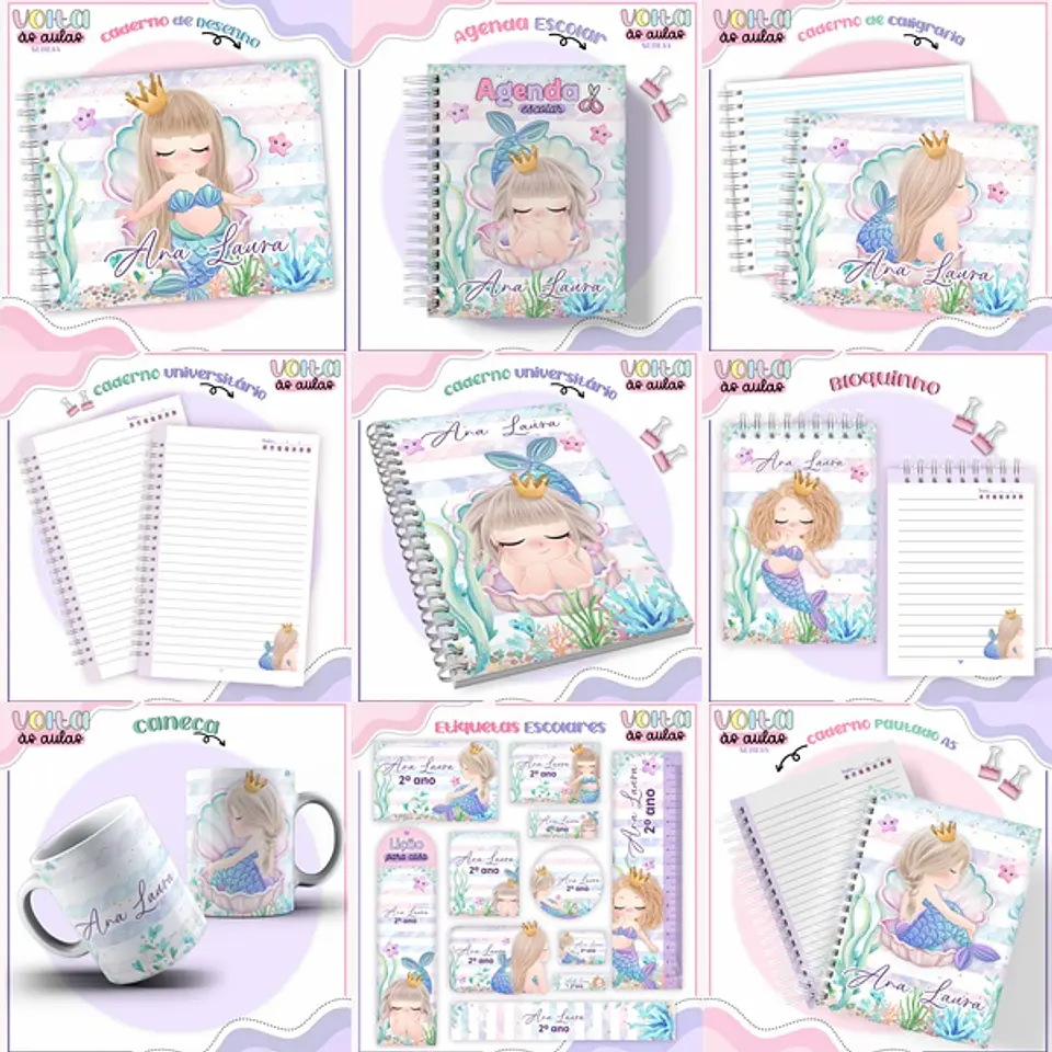 ARQUIVO ENCADERNAÇÃO KIT ESCOLAR SEREIA - LINA CRIATIVA 1