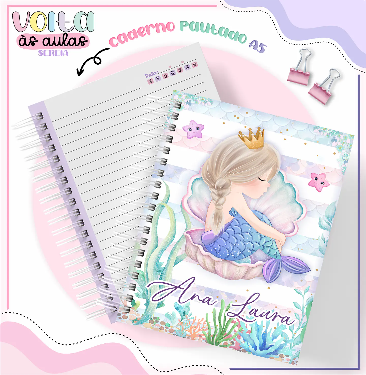 ARQUIVO ENCADERNAÇÃO KIT ESCOLAR SEREIA - LINA CRIATIVA 2