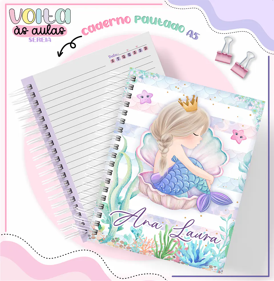 ARQUIVO ENCADERNAÇÃO KIT ESCOLAR SEREIA - LINA CRIATIVA 2